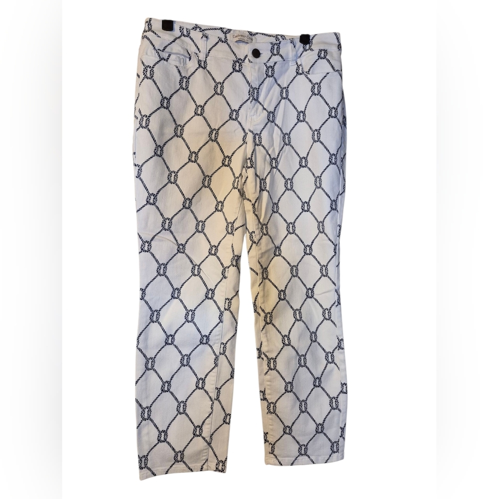 Coldwater Creek White and Navy Rope Pattern Pants